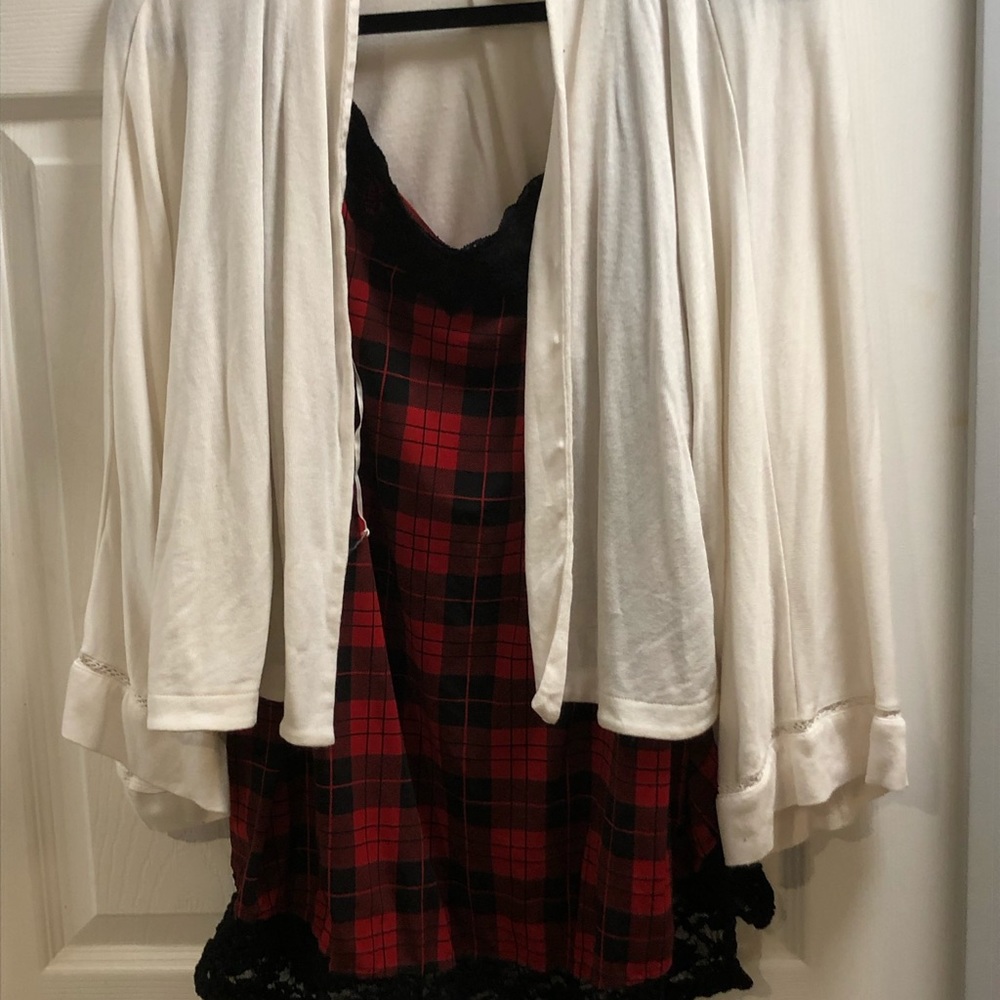 Read tartan plaid tank and white bolero